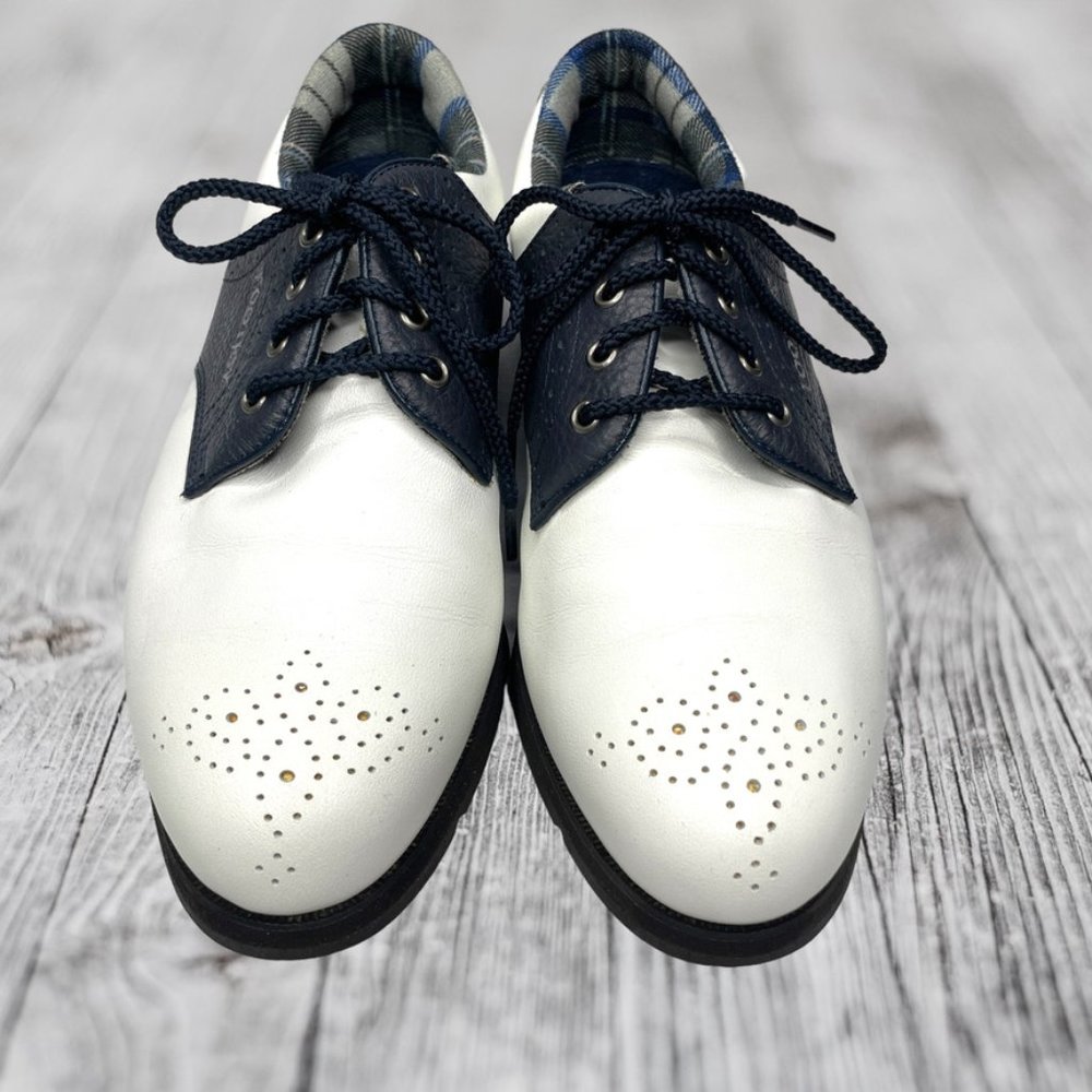Footjoys Womens Softjoys Terrains White/Navy Leather Saddle Golf Shoe Size 6 M - Picture 2 of 11